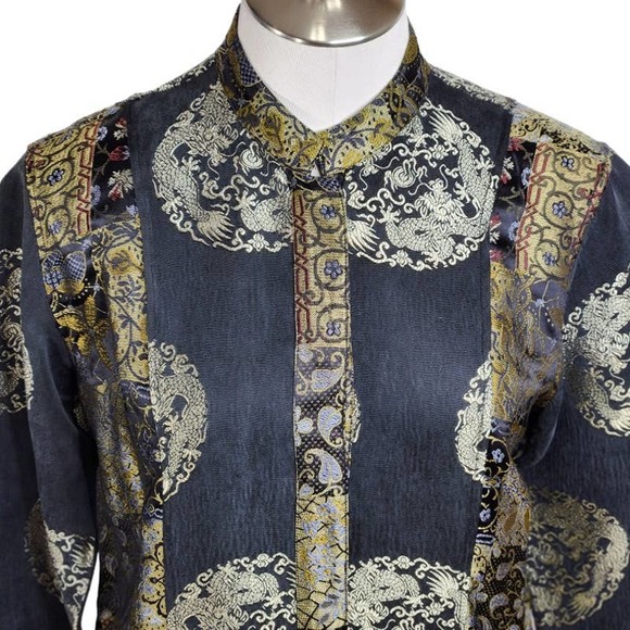 Citron Santa Monica Rayon Silk Duster Jacket Asian Dragons Womens Small - Picture 3 of 12